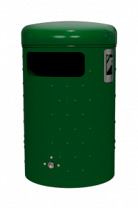 7022-30 Rund-Abfallbehälter mit Bodenentleerung in Noppenblech-Design mit Chrom-Ascher